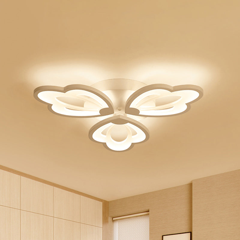 Floral Ceiling Flushmount Modern Acrylic 3/5/9 Lights Bedroom LED Flush Mount Ceiling Light in White/Warm/Natural Light 3 White Warm Clearhalo 'Ceiling Lights' 'Close To Ceiling Lights' 'Close to ceiling' 'Semi-flushmount' Lighting' 242313