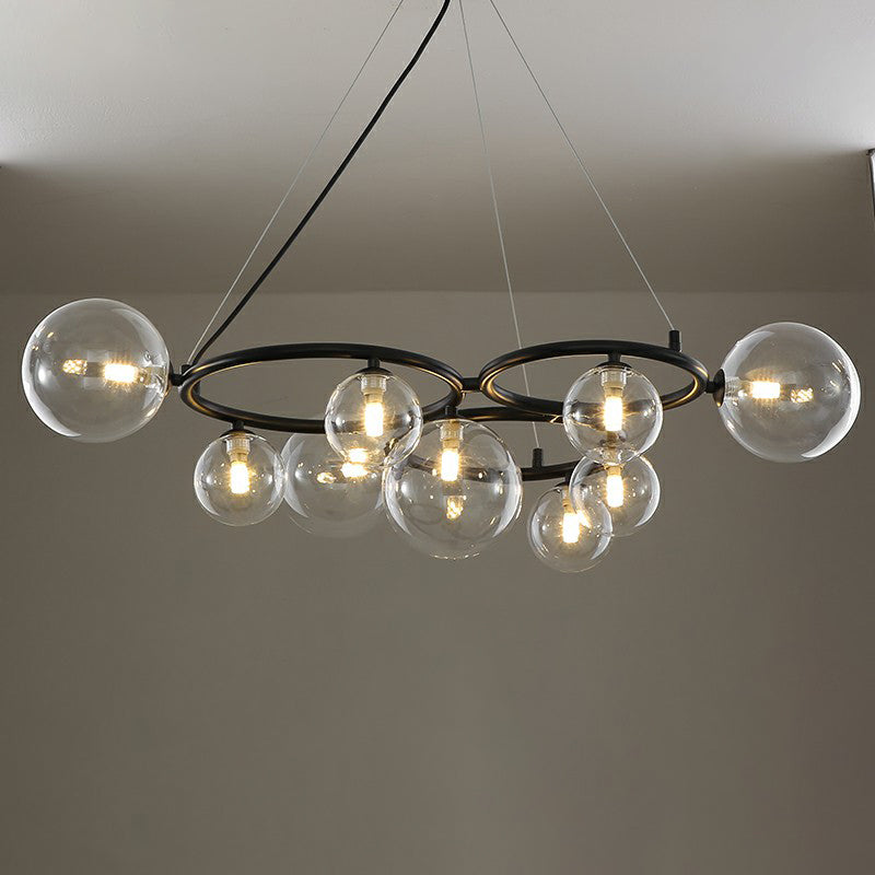 Circles Hanging Chandelier Nordic Style Glass Bedroom Suspended Lighting Fixture 9 Black Clear Clearhalo 'Ceiling Lights' 'Chandeliers' 'Modern Chandeliers' 'Modern' Lighting' 2423130