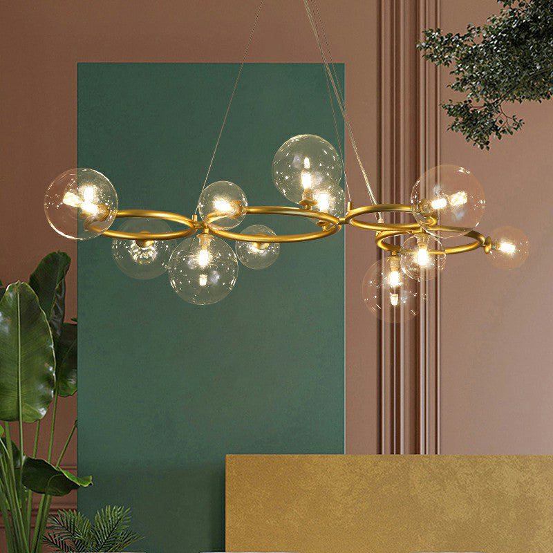 Circles Hanging Chandelier Nordic Style Glass Bedroom Suspended Lighting Fixture 12 Gold Clear Clearhalo 'Ceiling Lights' 'Chandeliers' 'Modern Chandeliers' 'Modern' Lighting' 2423131