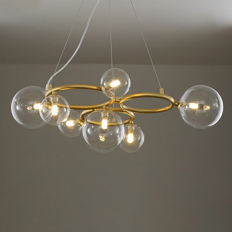 Circles Hanging Chandelier Nordic Style Glass Bedroom Suspended Lighting Fixture 7 Gold Clear Clearhalo 'Ceiling Lights' 'Chandeliers' 'Modern Chandeliers' 'Modern' Lighting' 2423134
