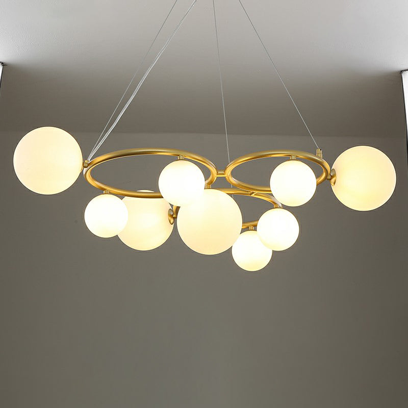 Circles Hanging Chandelier Nordic Style Glass Bedroom Suspended Lighting Fixture 9 Gold Milk White Clearhalo 'Ceiling Lights' 'Chandeliers' 'Modern Chandeliers' 'Modern' Lighting' 2423135