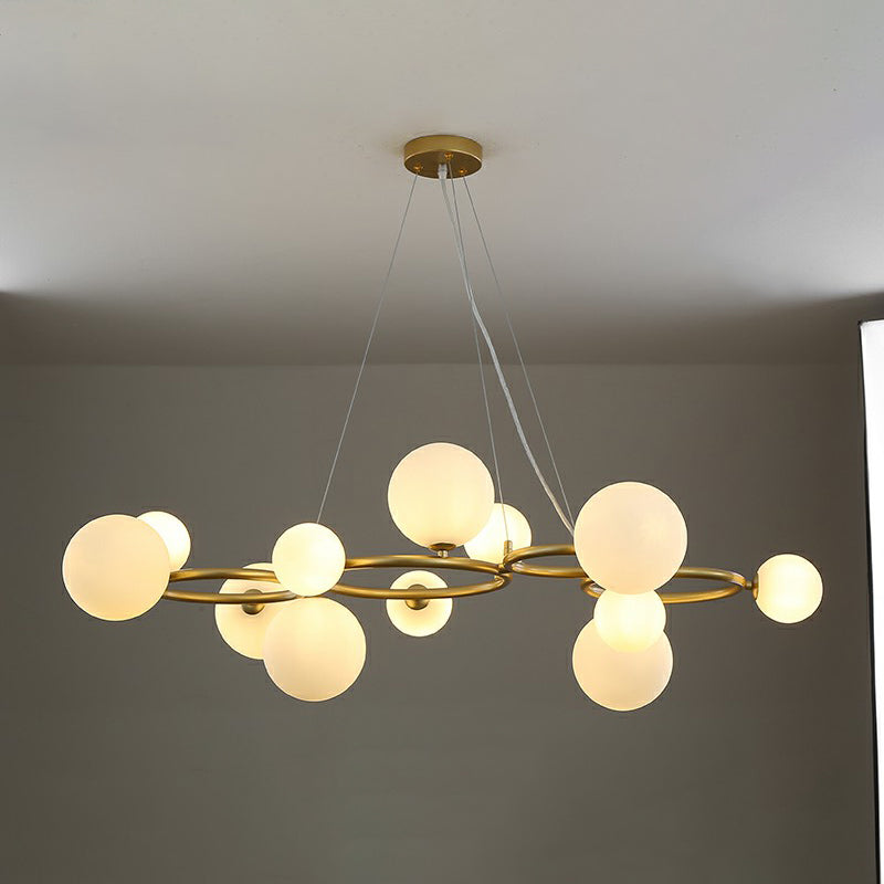 Circles Hanging Chandelier Nordic Style Glass Bedroom Suspended Lighting Fixture 12 Gold Milk White Clearhalo 'Ceiling Lights' 'Chandeliers' 'Modern Chandeliers' 'Modern' Lighting' 2423136
