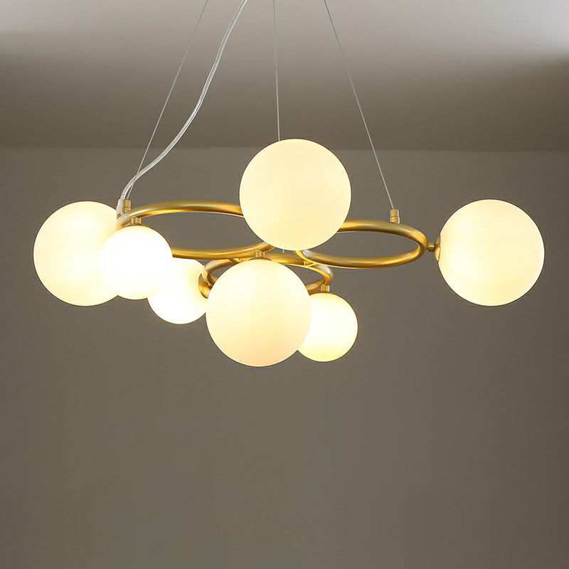 Circles Hanging Chandelier Nordic Style Glass Bedroom Suspended Lighting Fixture 7 Gold Milk White Clearhalo 'Ceiling Lights' 'Chandeliers' 'Modern Chandeliers' 'Modern' Lighting' 2423138