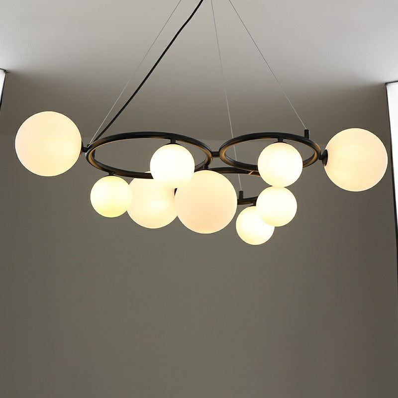 Circles Hanging Chandelier Nordic Style Glass Bedroom Suspended Lighting Fixture 9 Black Milk White Clearhalo 'Ceiling Lights' 'Chandeliers' 'Modern Chandeliers' 'Modern' Lighting' 2423139