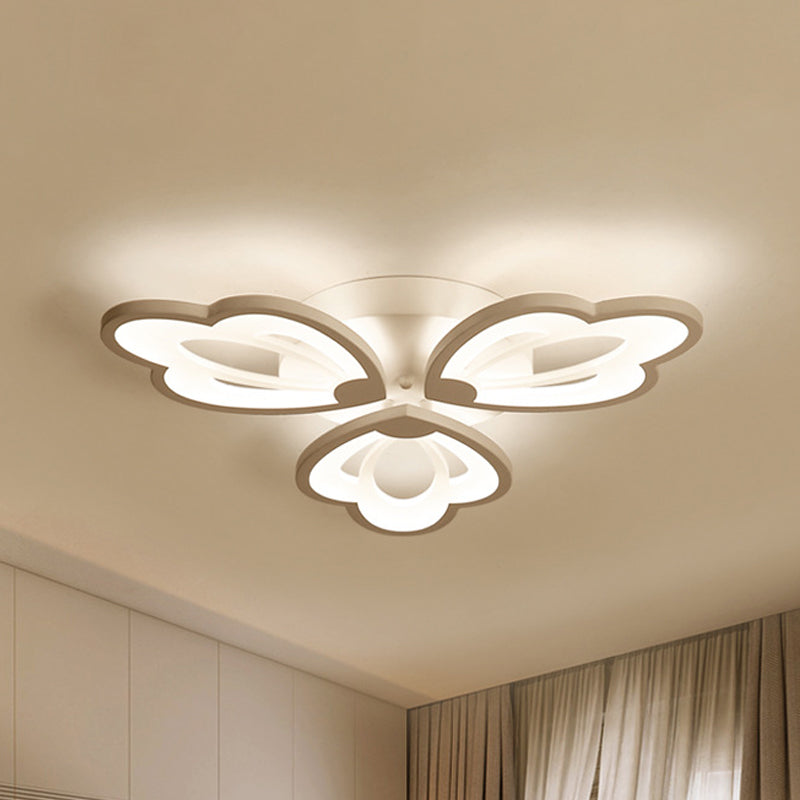 Floral Ceiling Flushmount Modern Acrylic 3/5/9 Lights Bedroom LED Flush Mount Ceiling Light in White/Warm/Natural Light 3 White Clearhalo 'Ceiling Lights' 'Close To Ceiling Lights' 'Close to ceiling' 'Semi-flushmount' Lighting' 242314