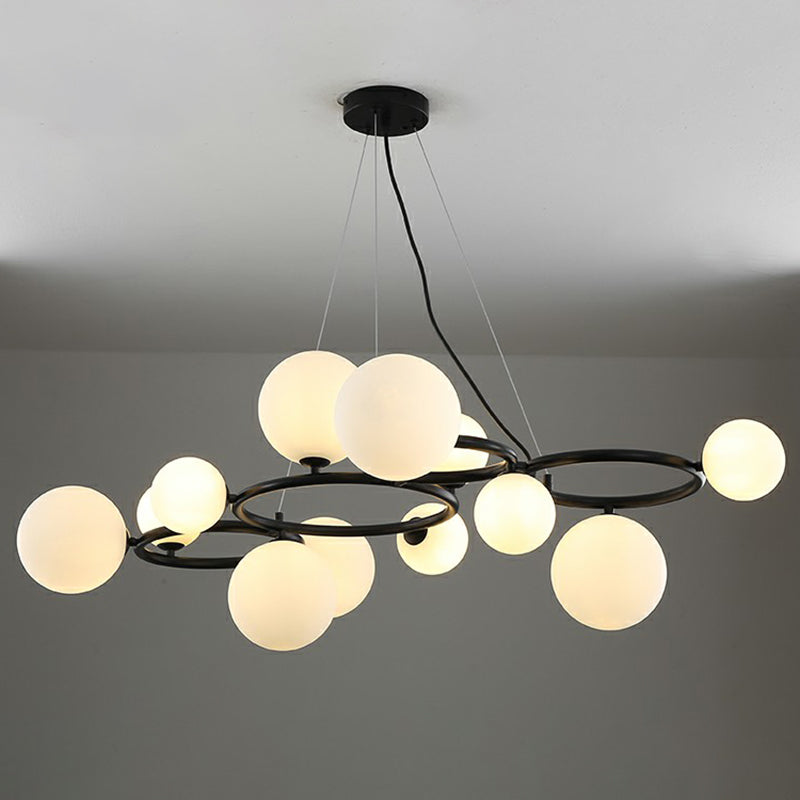 Circles Hanging Chandelier Nordic Style Glass Bedroom Suspended Lighting Fixture 12 Black Milk White Clearhalo 'Ceiling Lights' 'Chandeliers' 'Modern Chandeliers' 'Modern' Lighting' 2423140