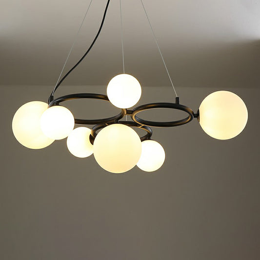 Circles Hanging Chandelier Nordic Style Glass Bedroom Suspended Lighting Fixture 7 Black Milk White Clearhalo 'Ceiling Lights' 'Chandeliers' 'Modern Chandeliers' 'Modern' Lighting' 2423141