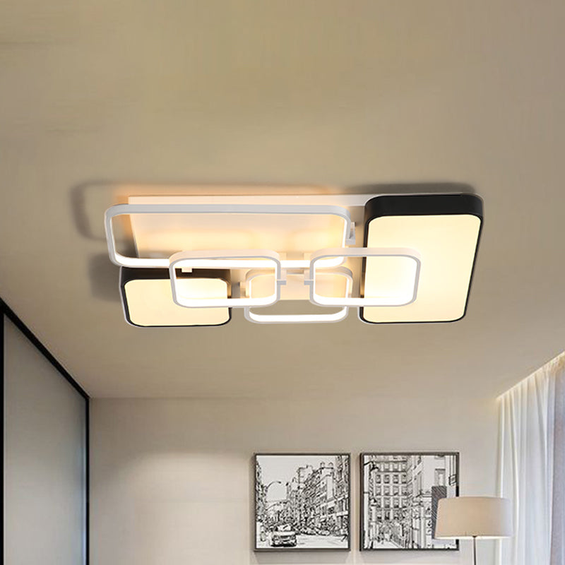 Modernist Style Rectangle Flush Mount Lamp Acrylic 18"/21.5" Wide LED Living Room Flush Pendant Light in Black, Warm/White Light Black 35.5" Warm Clearhalo 'Ceiling Lights' 'Close To Ceiling Lights' 'Close to ceiling' 'Flush mount' Lighting' 242315