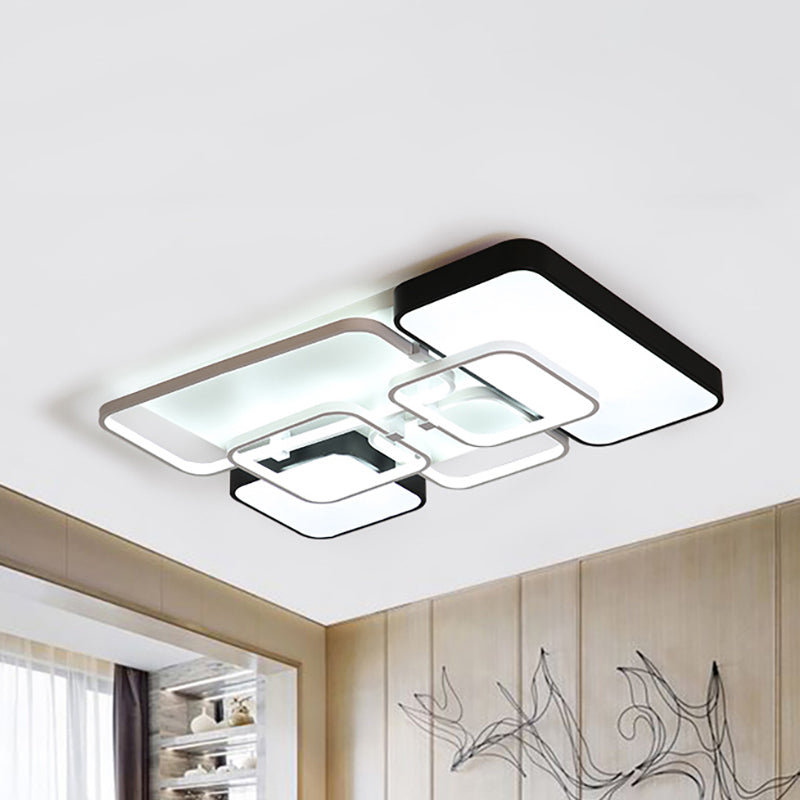 Modernist Style Rectangle Flush Mount Lamp Acrylic 18"/21.5" Wide LED Living Room Flush Pendant Light in Black, Warm/White Light Black 35.5" White Clearhalo 'Ceiling Lights' 'Close To Ceiling Lights' 'Close to ceiling' 'Flush mount' Lighting' 242316