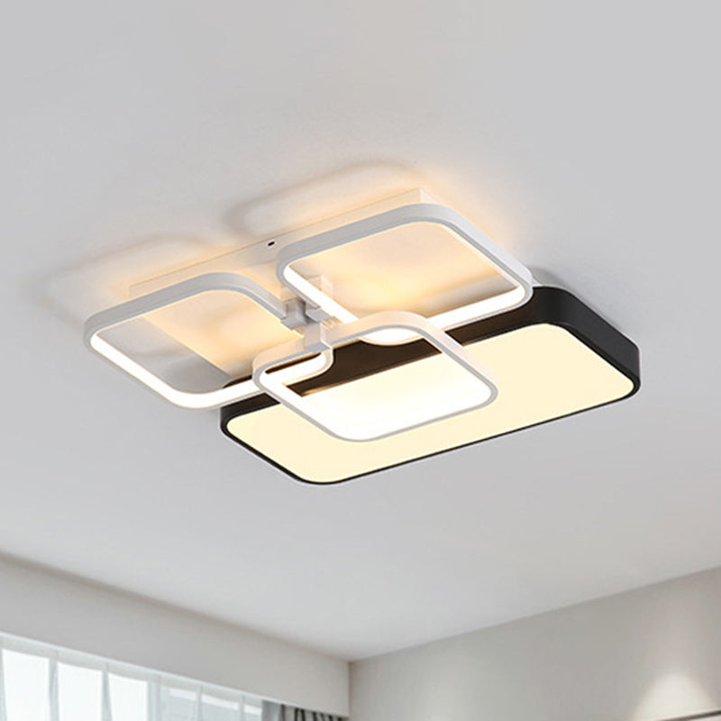 Modernist Style Rectangle Flush Mount Lamp Acrylic 18"/21.5" Wide LED Living Room Flush Pendant Light in Black, Warm/White Light Black Warm Clearhalo 'Ceiling Lights' 'Close To Ceiling Lights' 'Close to ceiling' 'Flush mount' Lighting' 242317