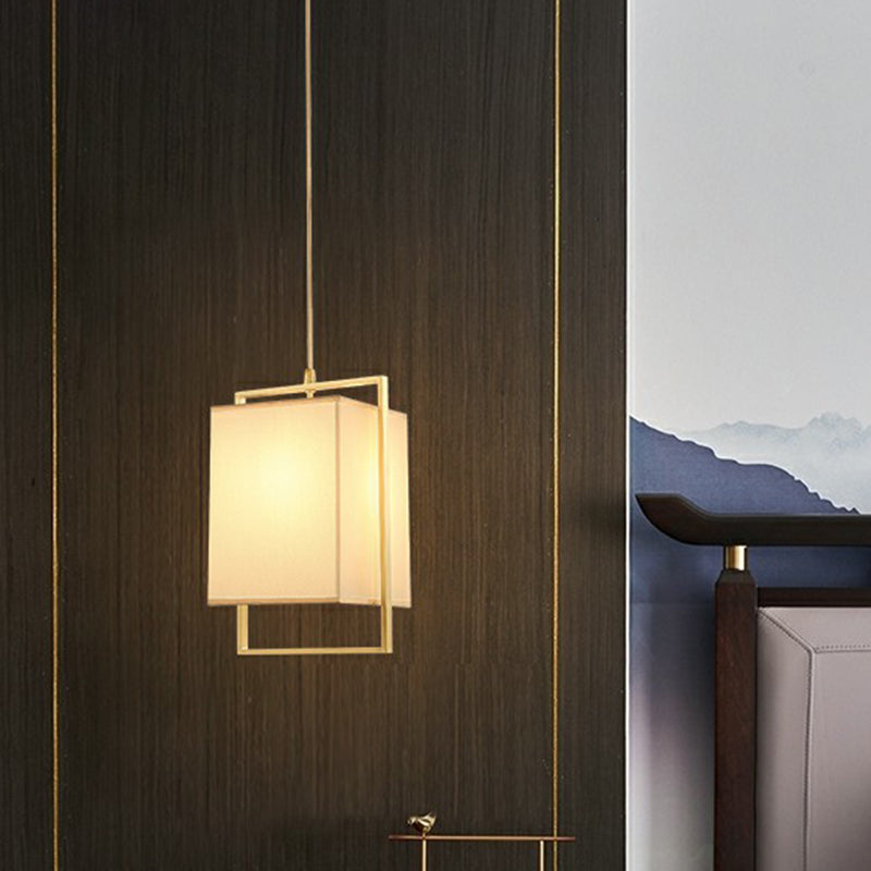 1 Head Bedroom Hanging Light Modern Gold Drop Pendant with Rectangular Fabric Shade Clearhalo 'Ceiling Lights' 'Modern Pendants' 'Modern' 'Pendant Lights' 'Pendants' Lighting' 2423170