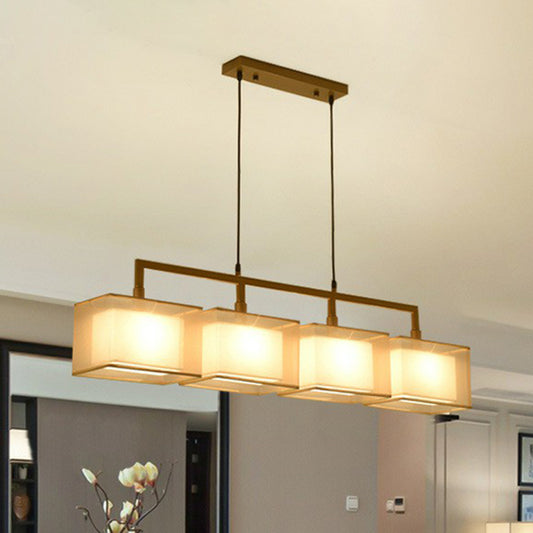 Dual-Rectangle Island Light Minimalist Fabric Restaurant Suspension Lighting Fixture 4 Bronze Clearhalo 'Ceiling Lights' 'Island Lights' Lighting' 2423178