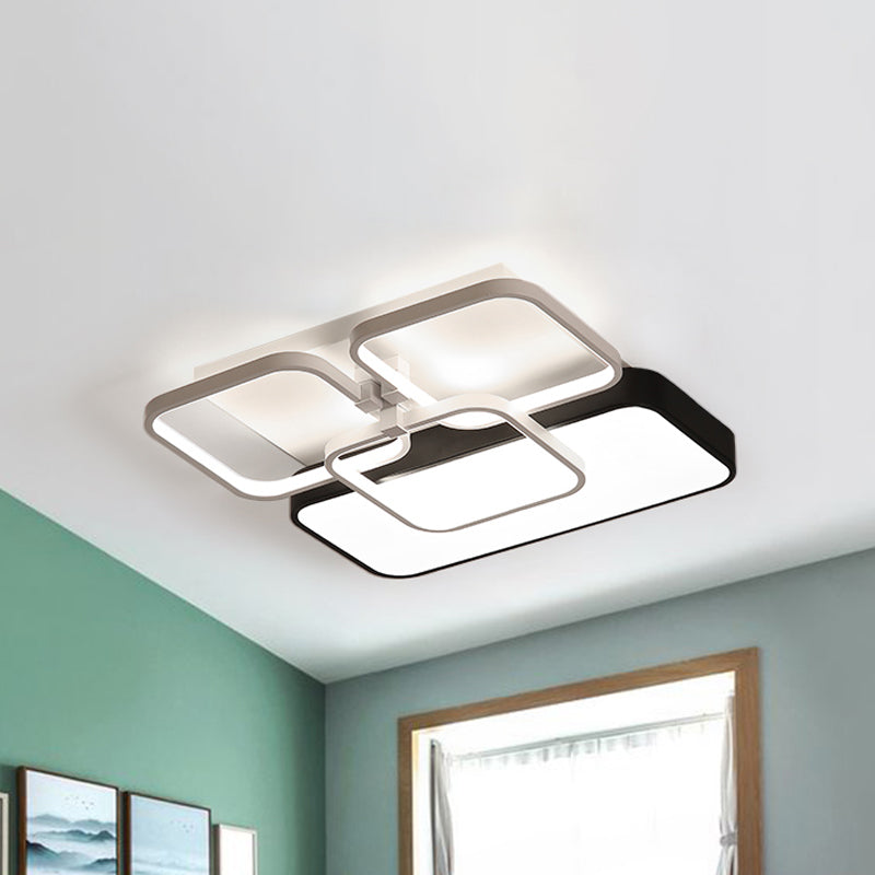 Modernist Style Rectangle Flush Mount Lamp Acrylic 18"/21.5" Wide LED Living Room Flush Pendant Light in Black, Warm/White Light Black White Clearhalo 'Ceiling Lights' 'Close To Ceiling Lights' 'Close to ceiling' 'Flush mount' Lighting' 242318