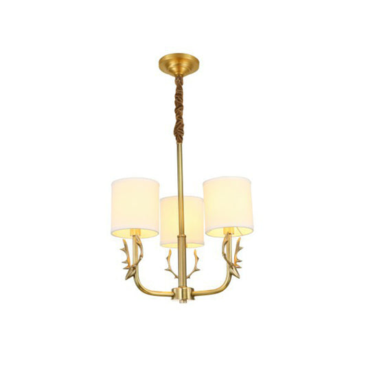 Brass Deer Chandelier Light Minimalistic Metal Hanging Lamp with Cylinder Fabric Shade Clearhalo 'Ceiling Lights' 'Chandeliers' 'Modern Chandeliers' 'Modern' Lighting' 2423183