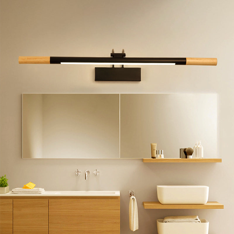 Wooden Armed LED Vanity Light Contemporary 1 Light Black/White Wall Sconce Lamp in Warm/White Light for Bathroom Black Clearhalo 'Vanity Lights' 'Wall Lights' Lighting' 242319