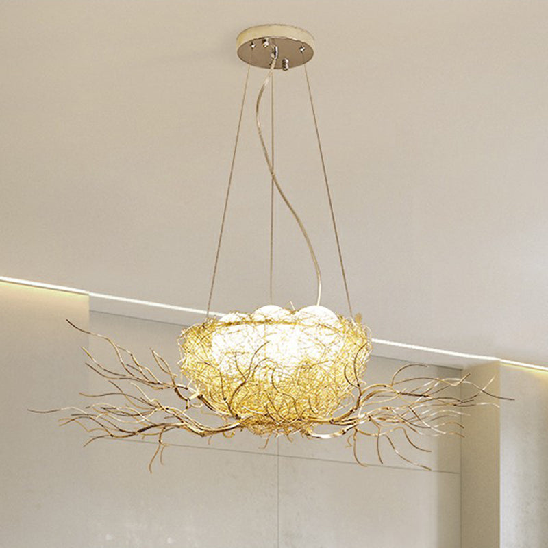 Artistry Nest Shaped Pendant Light Aluminum 3 Heads Dining Room Chandelier Light Fixture in Beige Clearhalo 'Ceiling Lights' 'Chandeliers' Lighting' options 2423237