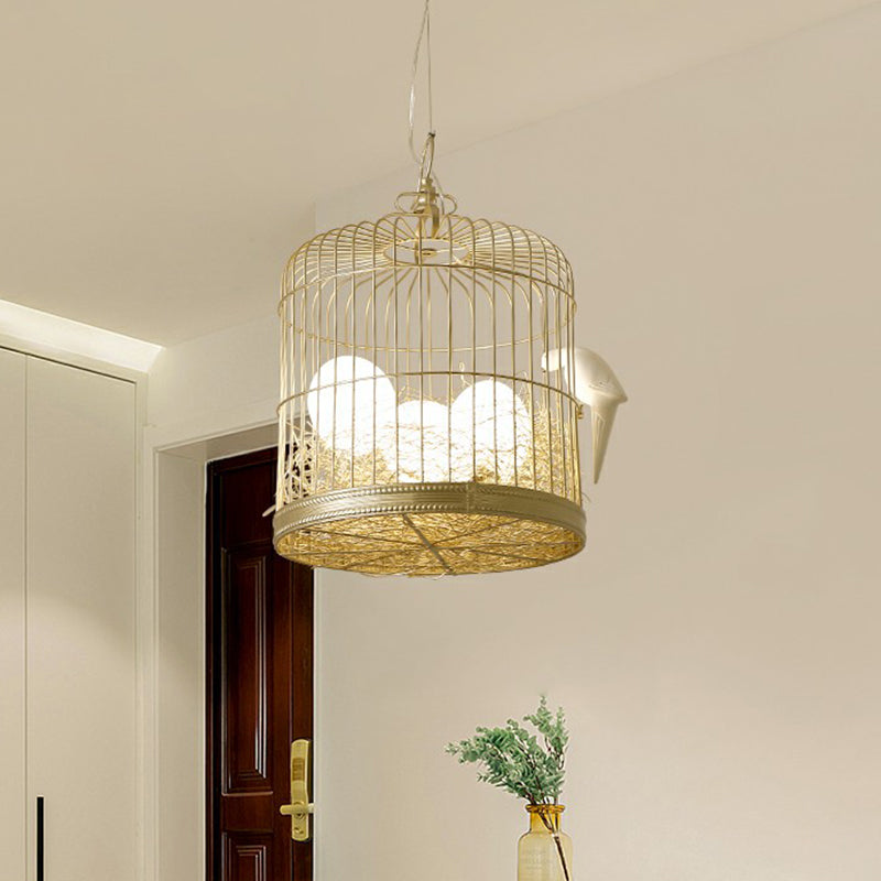 Artistry Nest Shaped Pendant Light Aluminum 3 Heads Dining Room Chandelier Light Fixture in Beige Beige Birdcage Clearhalo 'Ceiling Lights' 'Chandeliers' Lighting' options 2423240_42f18c87-6521-4104-99e3-3f718c453abc