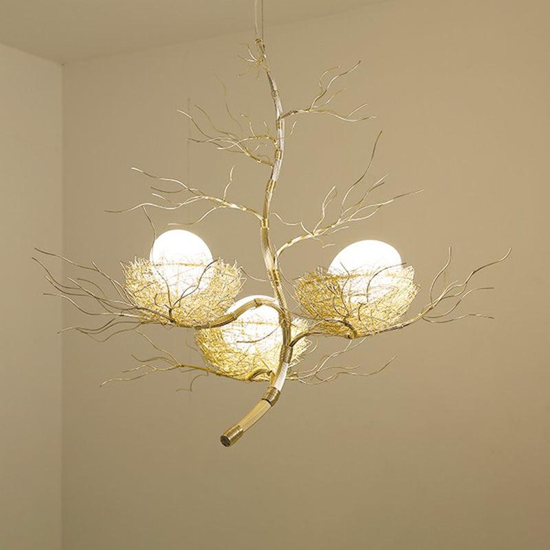 Artistry Nest Shaped Pendant Light Aluminum 3 Heads Dining Room Chandelier Light Fixture in Beige Beige Tree Clearhalo 'Ceiling Lights' 'Chandeliers' Lighting' options 2423242_ecb53e4c-d74c-48ae-8809-1b82e3328756