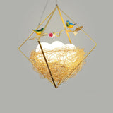 Birds Nest Chandelier Nordic Metal 3-Light Beige Hanging Light with Rhombus Frame and Egg Shade Clearhalo 'Ceiling Lights' 'Chandeliers' Lighting' options 2423249