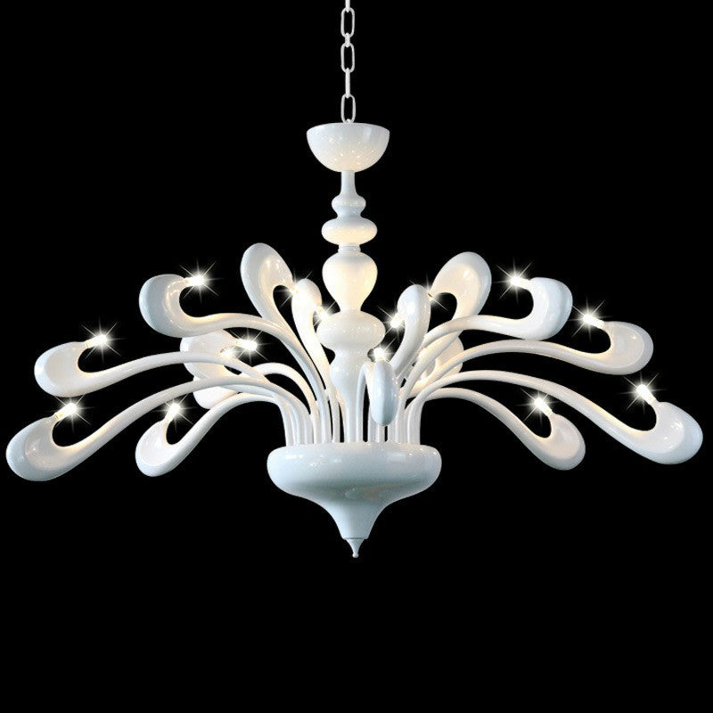 Swan Living Room Chandelier Metallic 12 Bulbs Minimalist Hanging Light Fixture in White Clearhalo 'Ceiling Lights' 'Chandeliers' Lighting' options 2423255