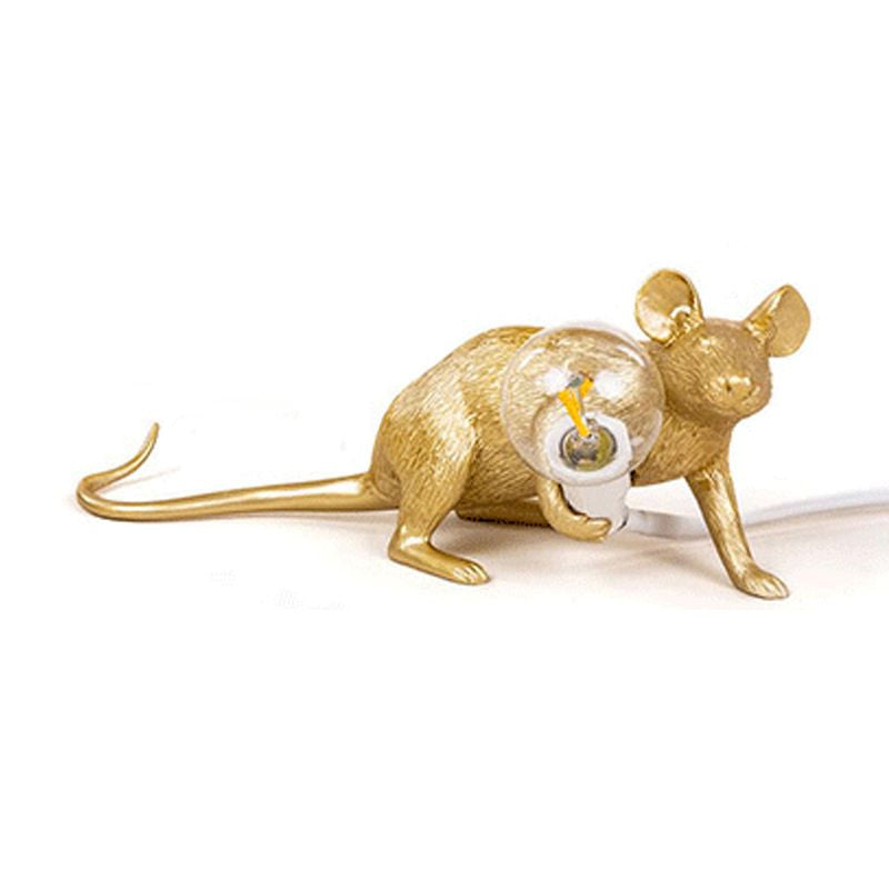 Resin Rat Shaped Table Lamp Creative 1-Light Night Lighting with Bare Bulb Design Gold Prone Clearhalo 'Lamps' 'Table Lamps' Lighting' 2423263