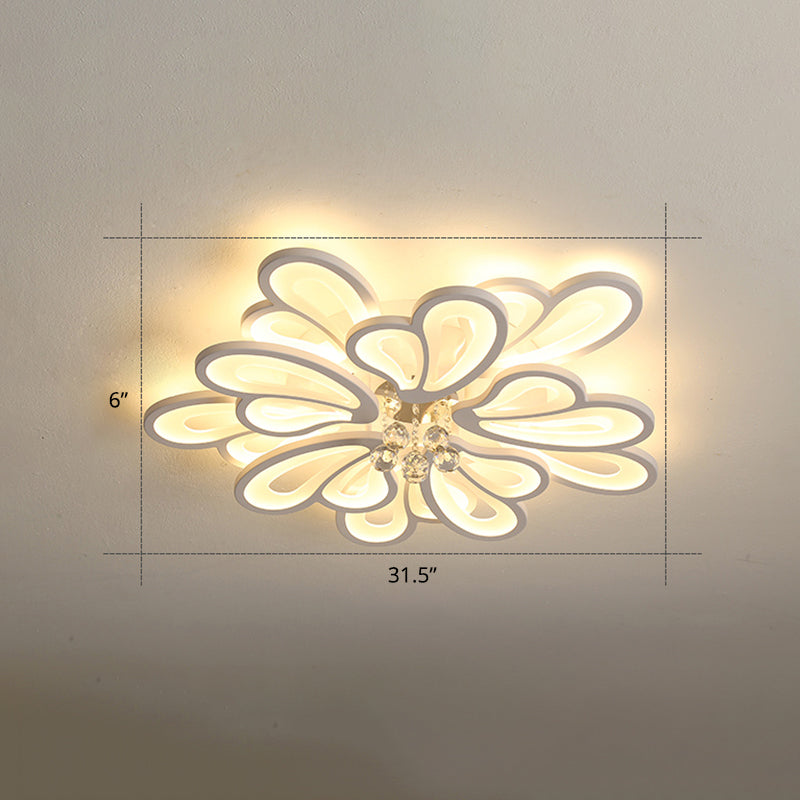 White Flower Flush Ceiling Light Minimalist LED Acrylic Flush Mounted Lamp with Crystal Ball 10 White Clearhalo 'Ceiling Lights' 'Close To Ceiling Lights' 'Close to ceiling' 'Flush mount' Lighting' 2423275