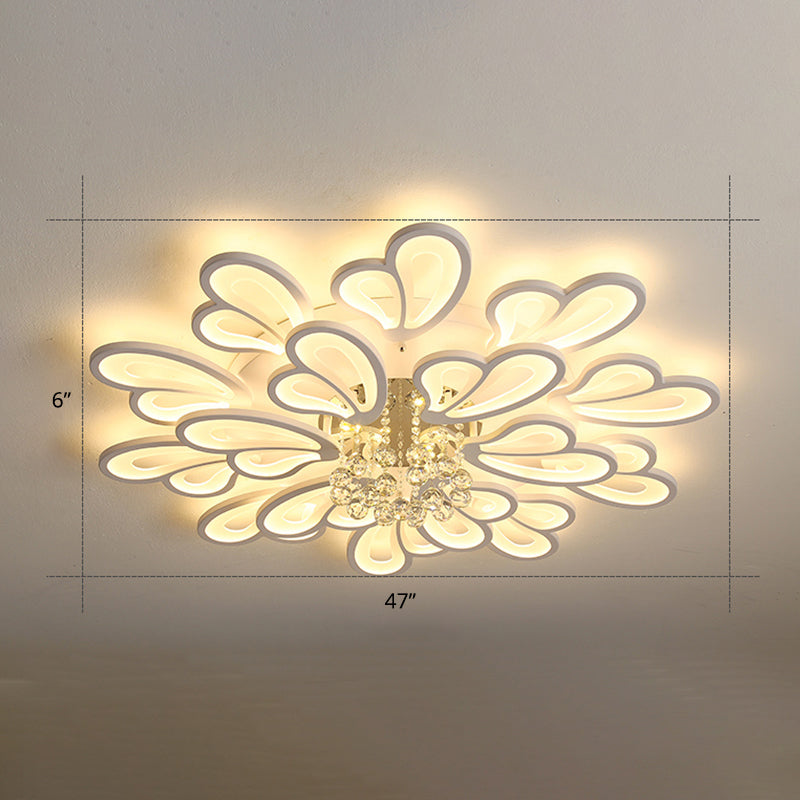 White Flower Flush Ceiling Light Minimalist LED Acrylic Flush Mounted Lamp with Crystal Ball 16 White Clearhalo 'Ceiling Lights' 'Close To Ceiling Lights' 'Close to ceiling' 'Flush mount' Lighting' 2423279