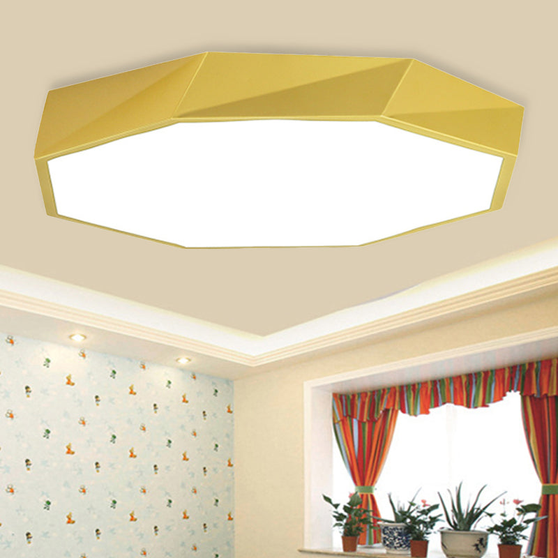 Octagon Ceiling Fixture Modern Metal Yellow/Green LED Flush Mount Lamp with Acrylic Diffuser, 16"/19.5"/23.5" Wide Yellow Clearhalo 'Ceiling Lights' 'Close To Ceiling Lights' 'Close to ceiling' 'Flush mount' Lighting' 242329