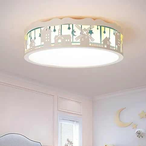 Living Room Drum Ceiling Lamp with Country View Metal Nordic Style Flush Ceiling Light Clearhalo 'Ceiling Lights' 'Close To Ceiling Lights' 'Close to ceiling' 'Flush mount' Lighting' 24233