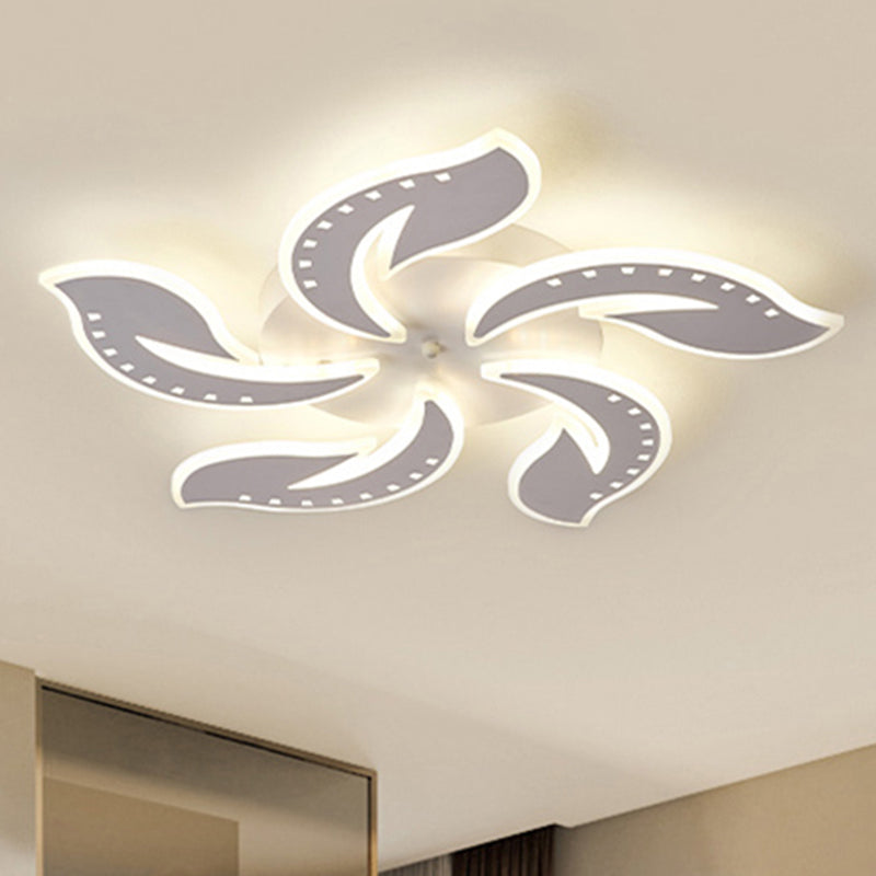 Leaf Shaped Flush Mount Light Fixture Modernism Acrylic White LED Ceiling Lamp for Living Room 5 White Clearhalo 'Ceiling Lights' 'Close To Ceiling Lights' 'Close to ceiling' 'Flush mount' Lighting' 2423349