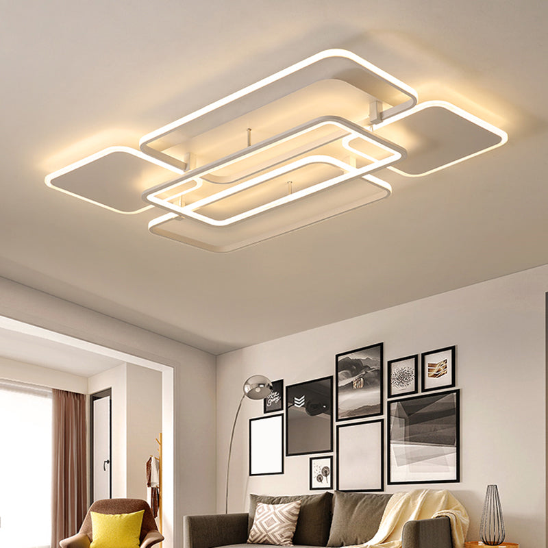 White Frame LED Flush Mount Lighting Contemporary Metal Flushmount Ceiling Lamp for Living Room Clearhalo 'Ceiling Lights' 'Close To Ceiling Lights' 'Close to ceiling' 'Flush mount' Lighting' 2423395