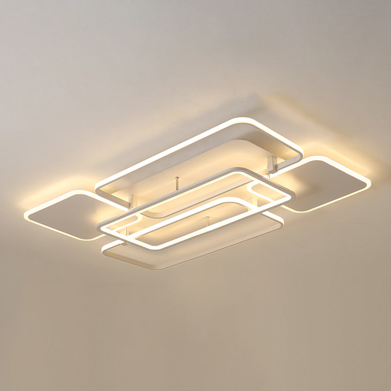 White Frame LED Flush Mount Lighting Contemporary Metal Flushmount Ceiling Lamp for Living Room White Warm Rectangle Clearhalo 'Ceiling Lights' 'Close To Ceiling Lights' 'Close to ceiling' 'Flush mount' Lighting' 2423397