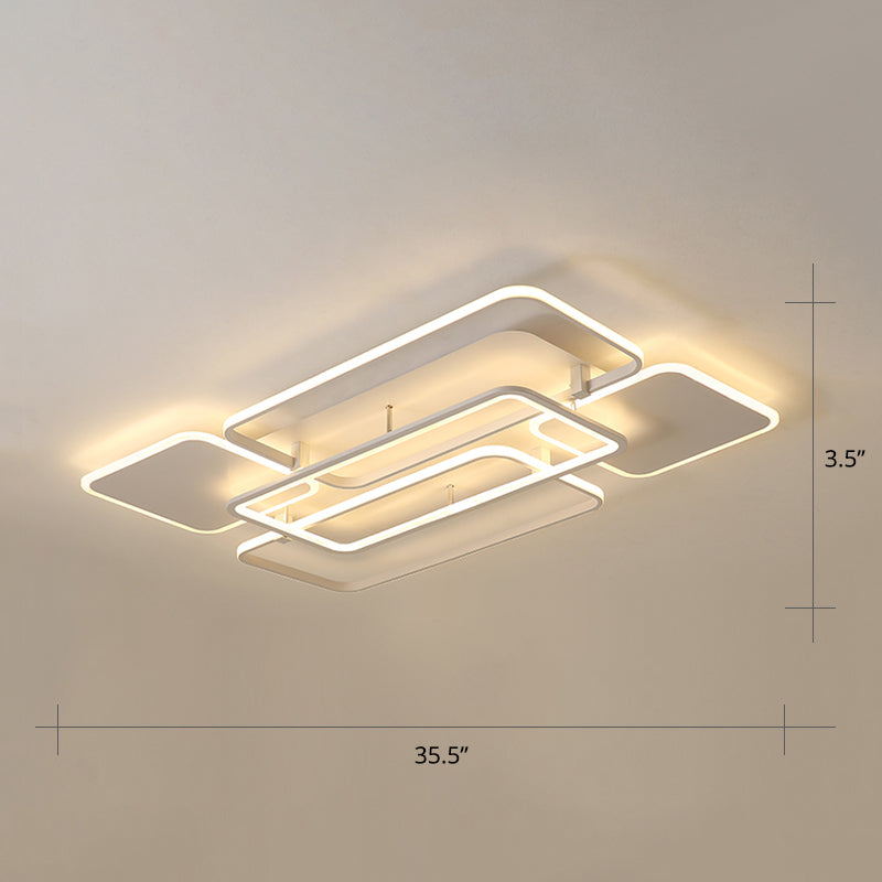 White Frame LED Flush Mount Lighting Contemporary Metal Flushmount Ceiling Lamp for Living Room White Remote Control Stepless Dimming Rectangle Clearhalo 'Ceiling Lights' 'Close To Ceiling Lights' 'Close to ceiling' 'Flush mount' Lighting' 2423401