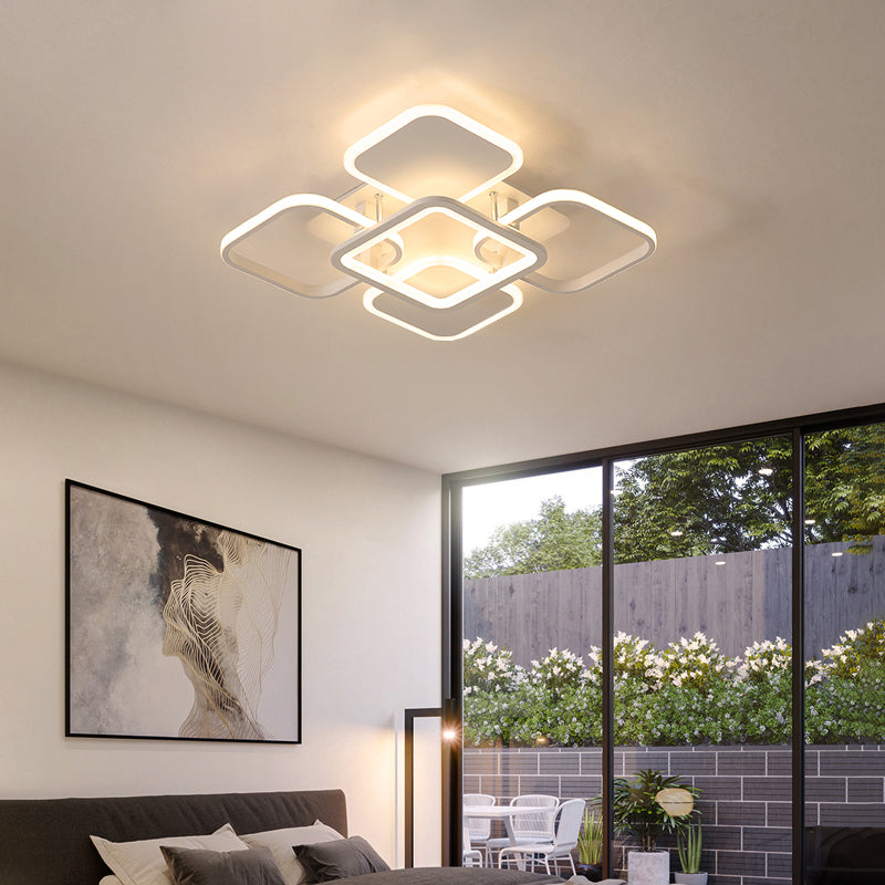 White Frame LED Flush Mount Lighting Contemporary Metal Flushmount Ceiling Lamp for Living Room Clearhalo 'Ceiling Lights' 'Close To Ceiling Lights' 'Close to ceiling' 'Flush mount' Lighting' 2423403