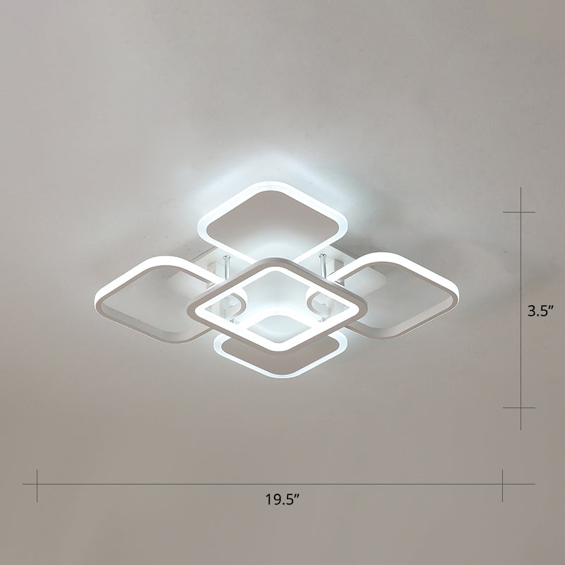 White Frame LED Flush Mount Lighting Contemporary Metal Flushmount Ceiling Lamp for Living Room White White Square Clearhalo 'Ceiling Lights' 'Close To Ceiling Lights' 'Close to ceiling' 'Flush mount' Lighting' 2423404