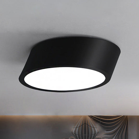 Inclined Elliptical Metal Flush Mount Modernist Led Bedroom Flush Mount Light in White/Black, 10"/16"/19.5" Wide Black Clearhalo 'Ceiling Lights' 'Close To Ceiling Lights' 'Close to ceiling' 'Flush mount' Lighting' 242341