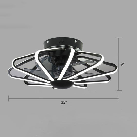 23" Wide Metal Wire Cage Pendant Fan Light Modern LED Semi-Flush Ceiling Light for Bedroom Clearhalo 'Ceiling Lights' 'Close To Ceiling Lights' 'Close to ceiling' 'Semi-flushmount' Lighting' 2423476