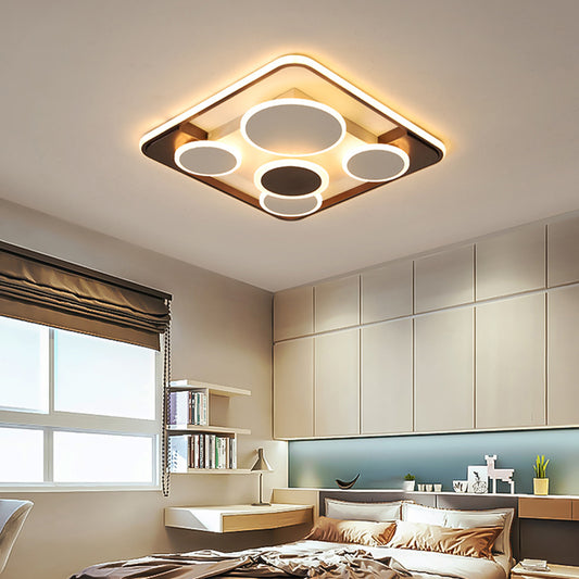 Metal Circles Flush Mount Light Novelty Nordic Coffee LED Ceiling Lighting for Living Room Clearhalo 'Ceiling Lights' 'Close To Ceiling Lights' 'Close to ceiling' 'Flush mount' Lighting' 2423481