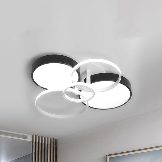 Circular Living Room Ceiling Mounted Light Acrylic 3/5 Lights Modern Stylish Close to Ceiling Light in Black 5 Black Clearhalo 'Ceiling Lights' 'Close To Ceiling Lights' 'Close to ceiling' 'Flush mount' Lighting' 242351