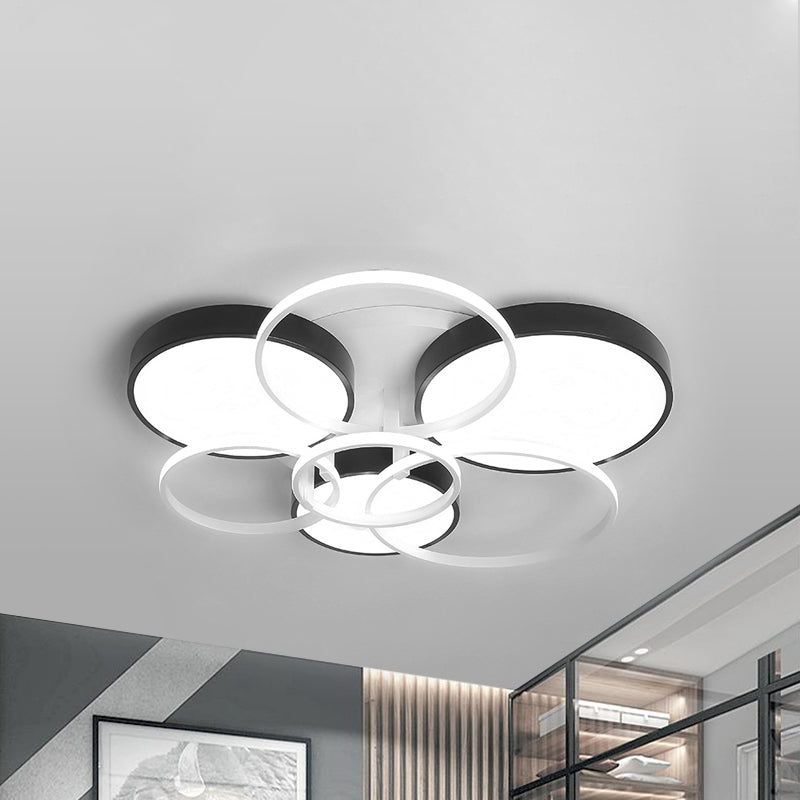 Circular Living Room Ceiling Mounted Light Acrylic 3/5 Lights Modern Stylish Close to Ceiling Light in Black 7 Black Clearhalo 'Ceiling Lights' 'Close To Ceiling Lights' 'Close to ceiling' 'Flush mount' Lighting' 242352