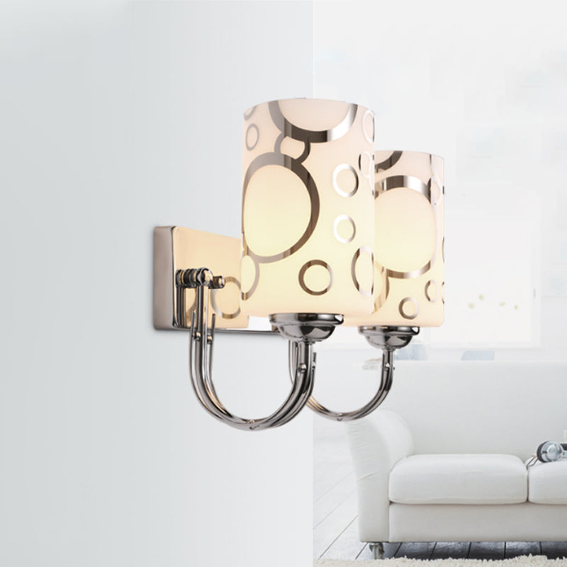 Glass Cylinder Shade Wall Sconce 1/2-Lights Modern Wall Lamp in Chrome Finish for Bedside Clearhalo 'Cast Iron' 'Glass' 'Industrial' 'Modern wall lights' 'Modern' 'Tiffany' 'Traditional wall lights' 'Wall Lamps & Sconces' 'Wall Lights' Lighting' 242354