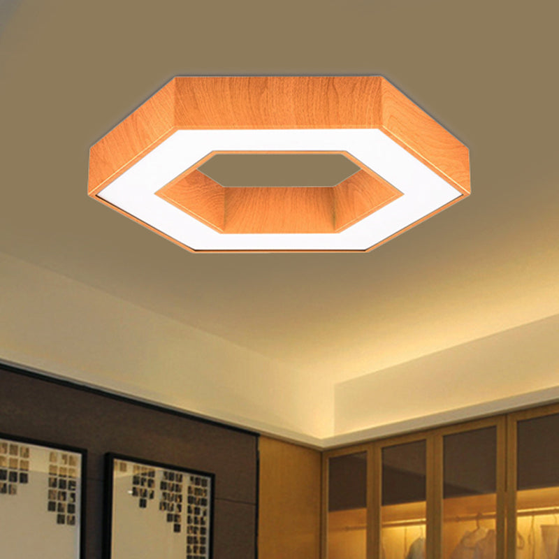 Hexagon Wooden Flush Mount Lighting Modern Led 16"/23.5" Wide Beige Flush Mount Ceiling Fixture Wood Clearhalo 'Ceiling Lights' 'Close To Ceiling Lights' 'Close to ceiling' 'Flush mount' Lighting' 242356