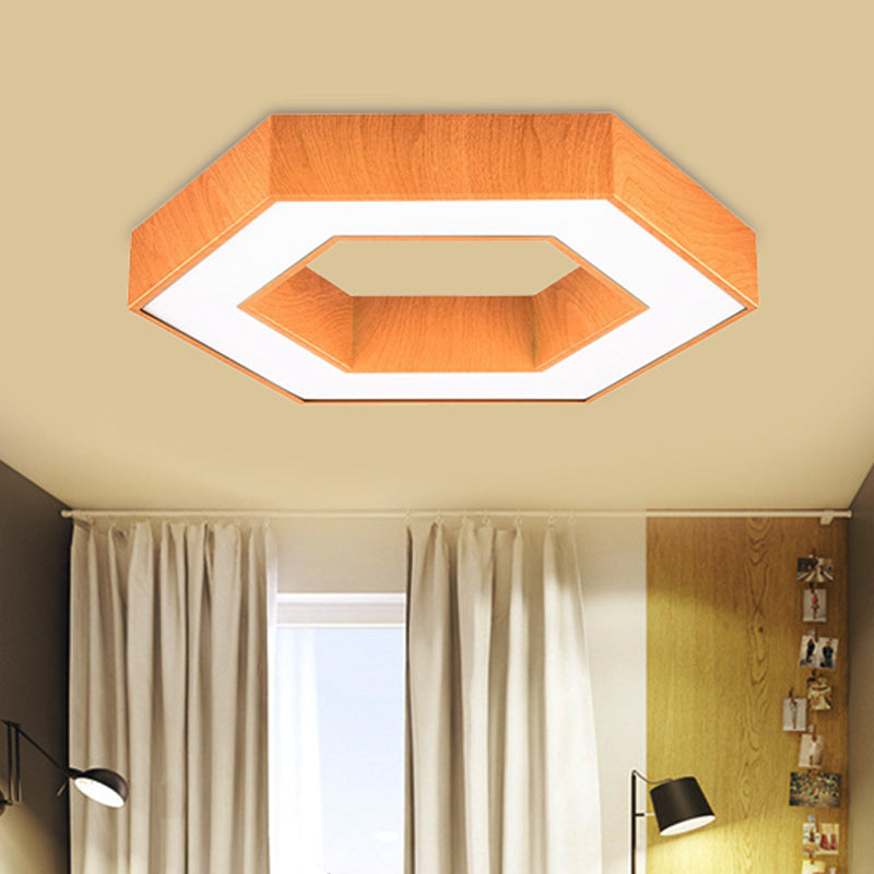 Hexagon Wooden Flush Mount Lighting Modern Led 16"/23.5" Wide Beige Flush Mount Ceiling Fixture Clearhalo 'Ceiling Lights' 'Close To Ceiling Lights' 'Close to ceiling' 'Flush mount' Lighting' 242357