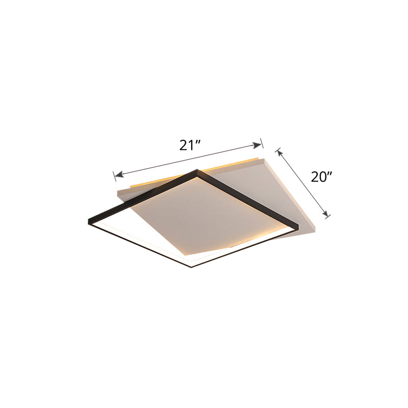 Simplicity Square Ceiling Mount Lighting Acrylic Living Room LED Flush Mount in White-Black White 21" Clearhalo 'Ceiling Lights' 'Close To Ceiling Lights' 'Close to ceiling' Lighting' 2423634