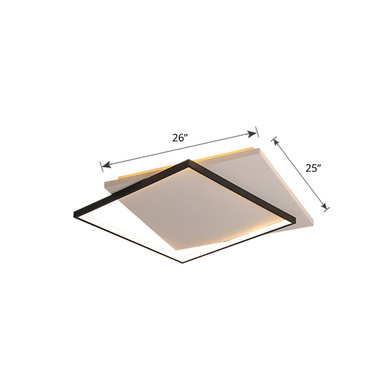 Simplicity Square Ceiling Mount Lighting Acrylic Living Room LED Flush Mount in White-Black White 26.5" Clearhalo 'Ceiling Lights' 'Close To Ceiling Lights' 'Close to ceiling' Lighting' 2423635