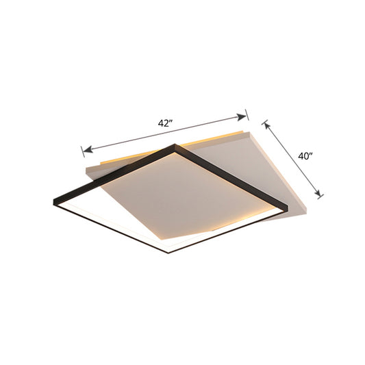 Simplicity Square Ceiling Mount Lighting Acrylic Living Room LED Flush Mount in White-Black White 42" Clearhalo 'Ceiling Lights' 'Close To Ceiling Lights' 'Close to ceiling' Lighting' 2423639