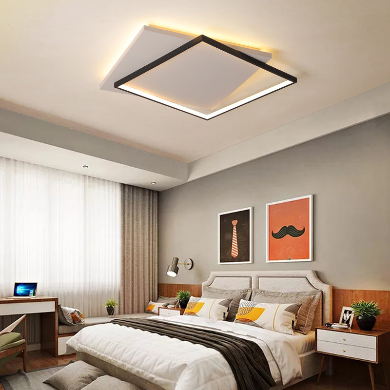 Simplicity Square Ceiling Mount Lighting Acrylic Living Room LED Flush Mount in White-Black Clearhalo 'Ceiling Lights' 'Close To Ceiling Lights' 'Close to ceiling' Lighting' 2423640