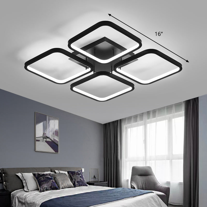 Black Square Semi Flush Light Simplicity LED Aluminum Ceiling Flush Mount Light for Bedroom Black 16" Clearhalo 'Ceiling Lights' 'Close To Ceiling Lights' 'Close to ceiling' Lighting' 2423698