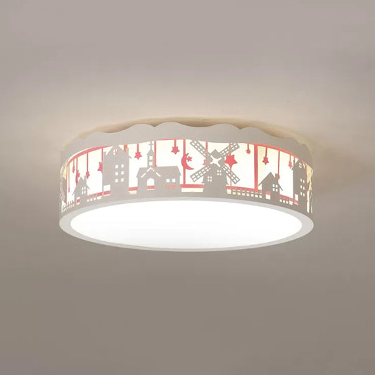 Living Room Drum Ceiling Lamp with Country View Metal Nordic Style Flush Ceiling Light Pink Clearhalo 'Ceiling Lights' 'Close To Ceiling Lights' 'Close to ceiling' 'Flush mount' Lighting' 24236