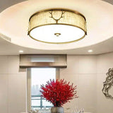 Fabric Drum Flush Ceiling Light Nordic Style Flush Light with Decorative Antler for Foyer Clearhalo 'Ceiling Lights' 'Close To Ceiling Lights' 'Close to ceiling' 'Flush mount' Lighting' 2423773